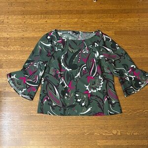 Banana Republic Green and Pink Floral Blouse